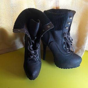 Brown stiletto lace-up boots